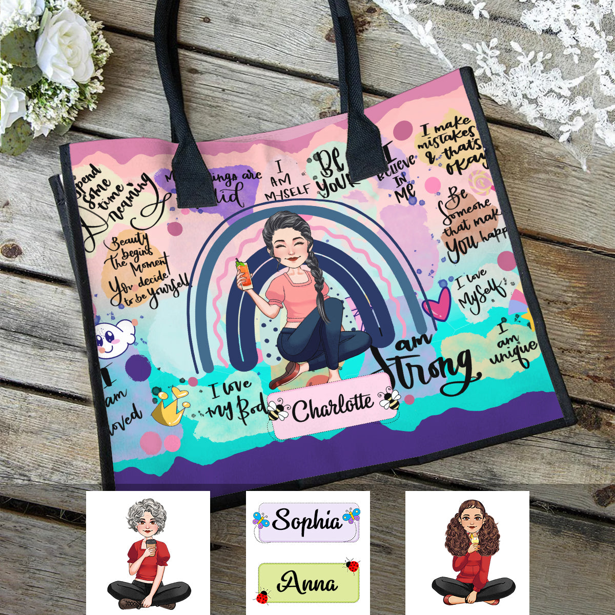 Positive Affirmation Self Care - Personalized Canvas Tote Bag