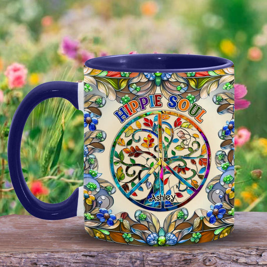 It's A Beautiful World Tree Of Life Peace Sign - Personalized Hippie Accent Mug