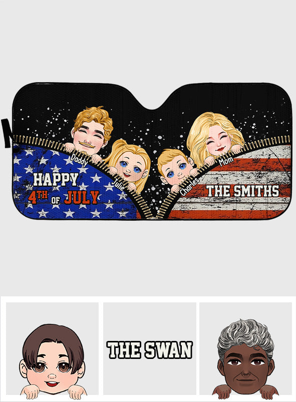 Pare-soleil de voiture familial personnalisé pour la fête nationale américaine - Idée cadeau amusante pour toute la famille