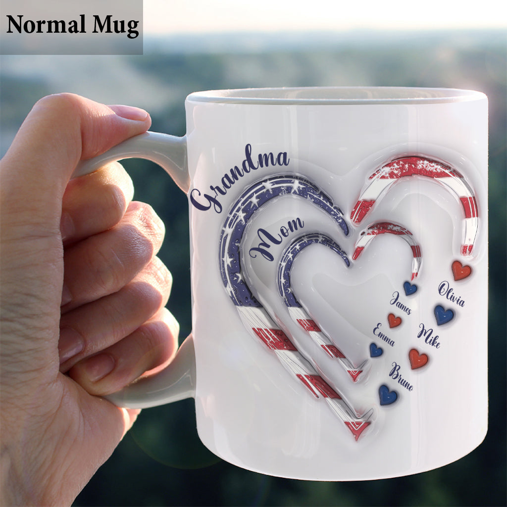 Mug personnalisé « Cœurs de grand-mère » pour le 4 juillet