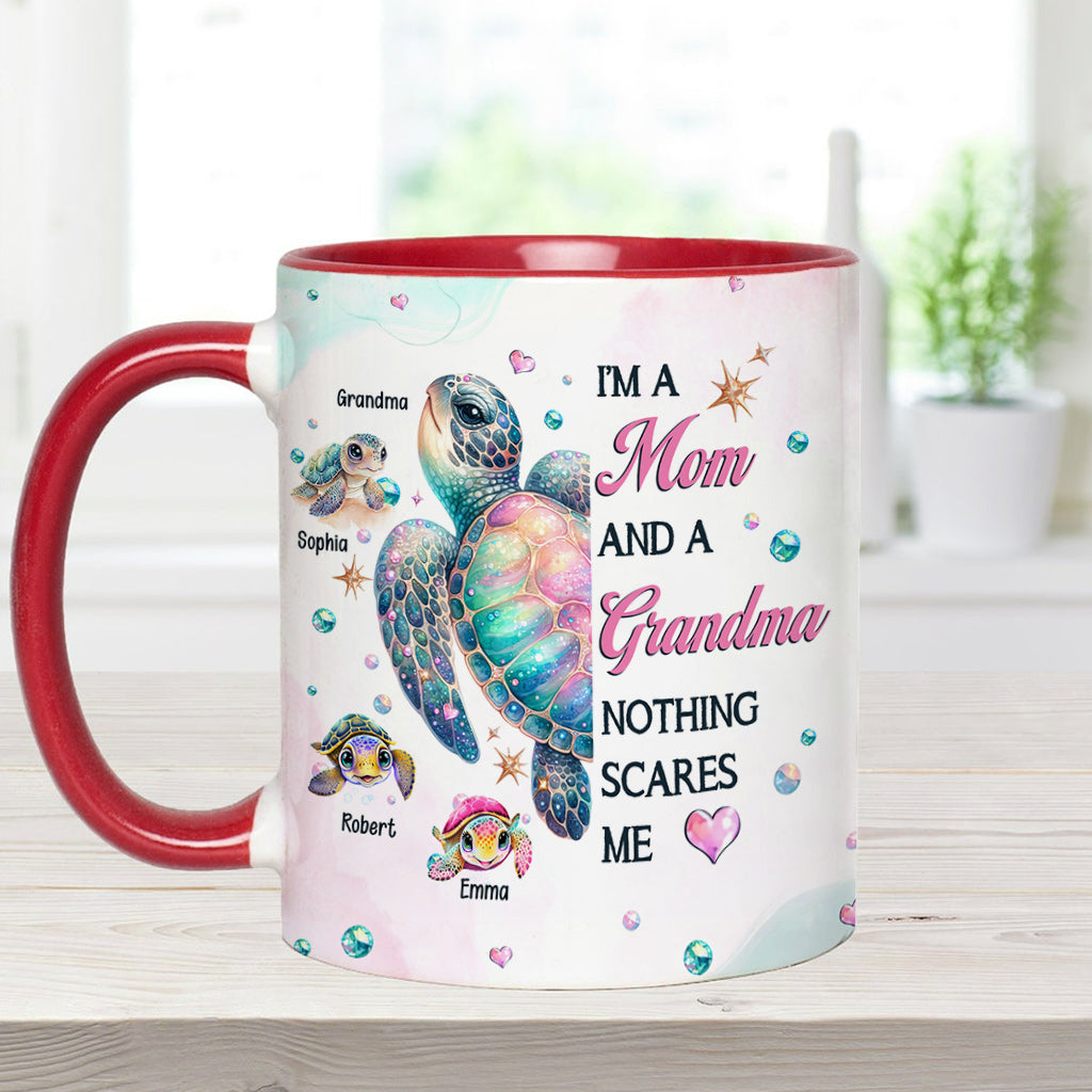Nothing Scares Me Grandma Turtle - Personalized Grandma Accent Mug