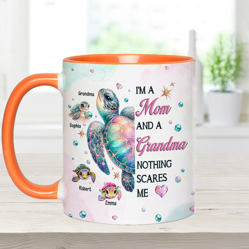 Nothing Scares Me Grandma Turtle - Personalized Grandma Accent Mug