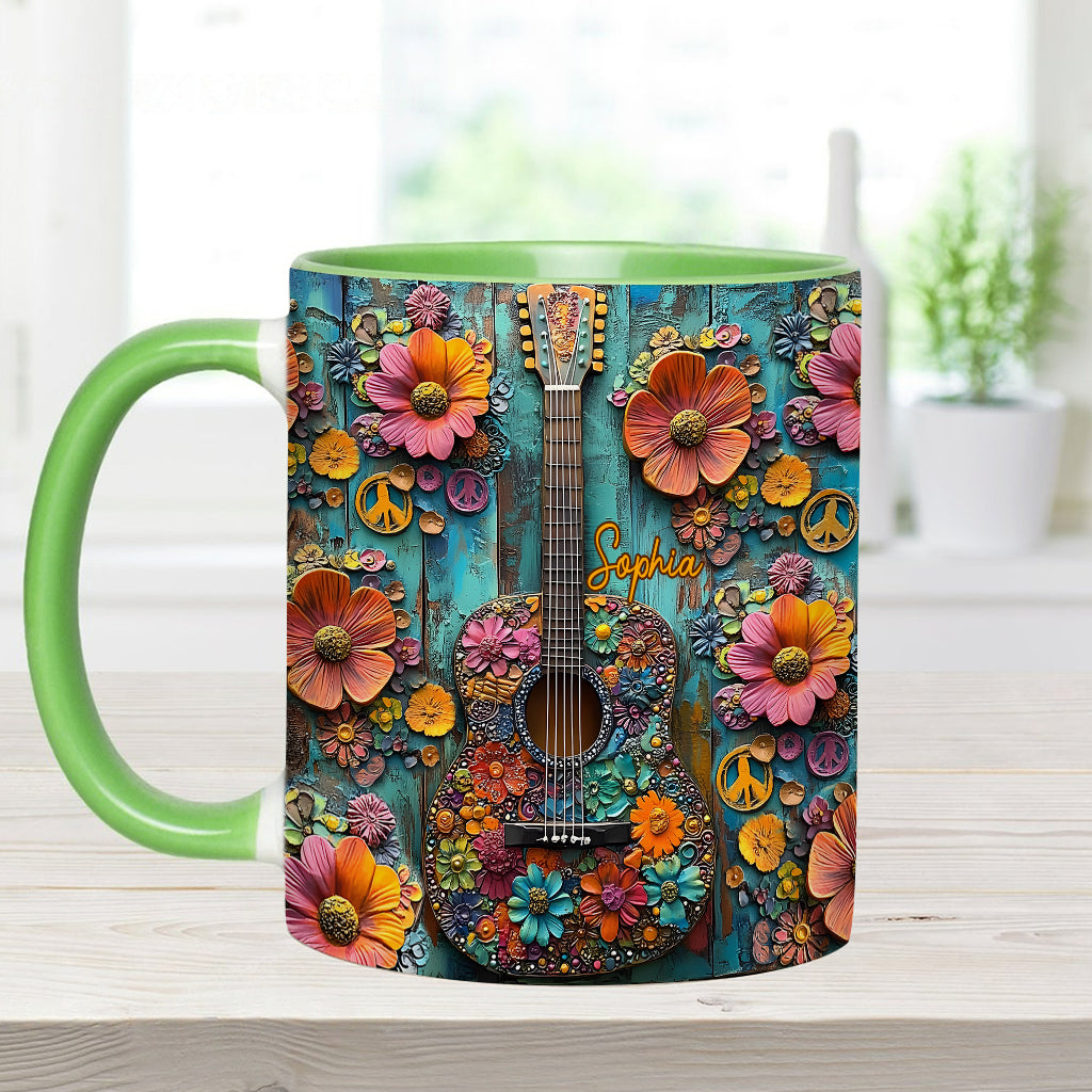 Vintage Hippie Guitar - Personalized Hippie Accent Mug