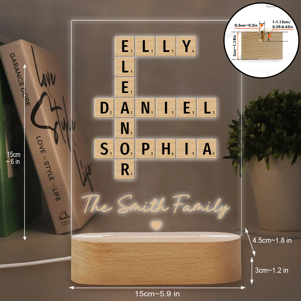 Family Crossword Art - Personalized Family Shaped Plaque Light Base