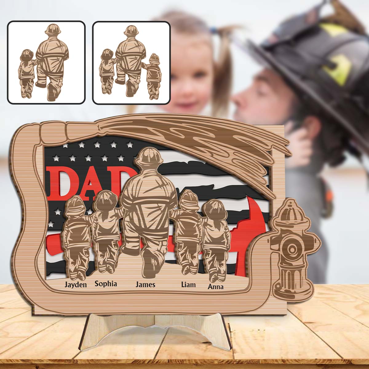 Daddy's Team - Personalized Father 2 Layered Wood Sign / Wood Plaque