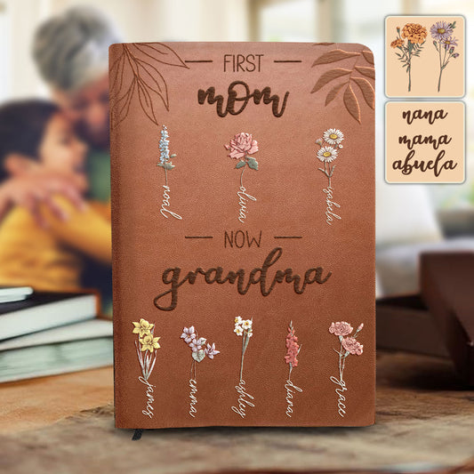 Erst Mutter, jetzt Großmutter – Personalisiertes Lederjournal für Oma