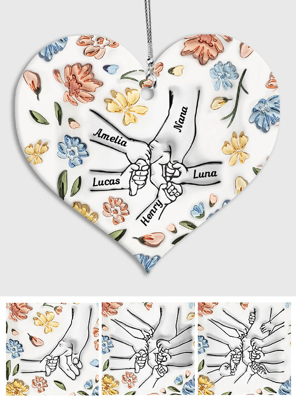 Floral Inflated Hands Holding - Personalized Grandma Car Ornament