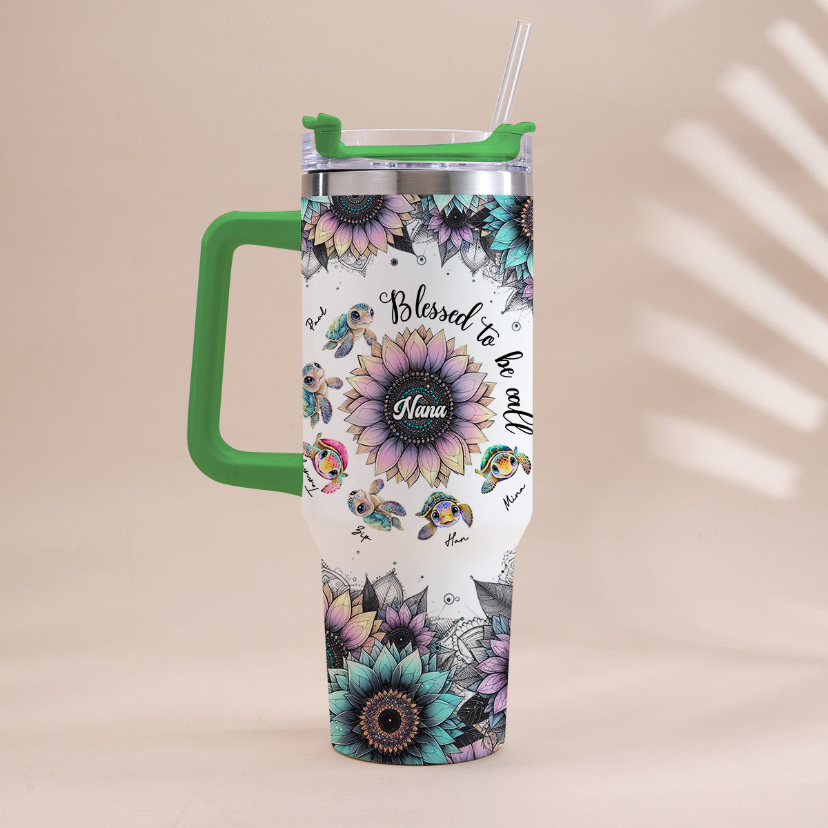 First Mom Now Grandma - Personalized Grandma Tumbler With Handle