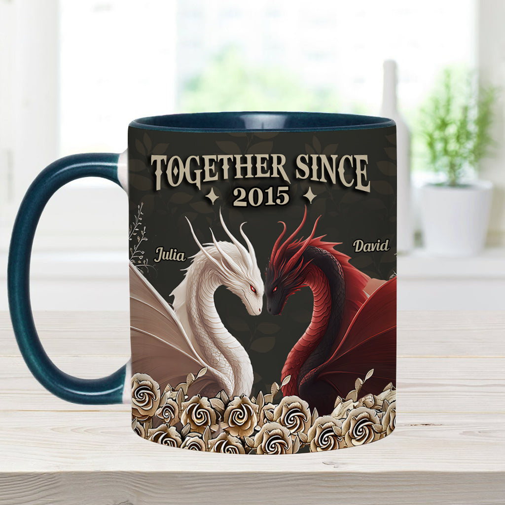 Mug personnalisé « De notre premier baiser » avec motif dragon
