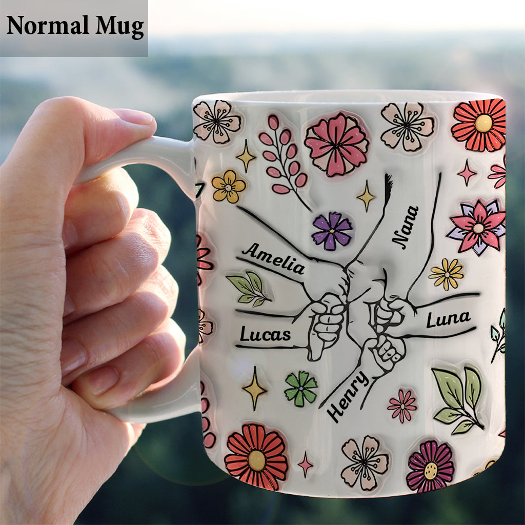 Spring Flower Holding Hands Nana Mom - Personalized Grandma Mug