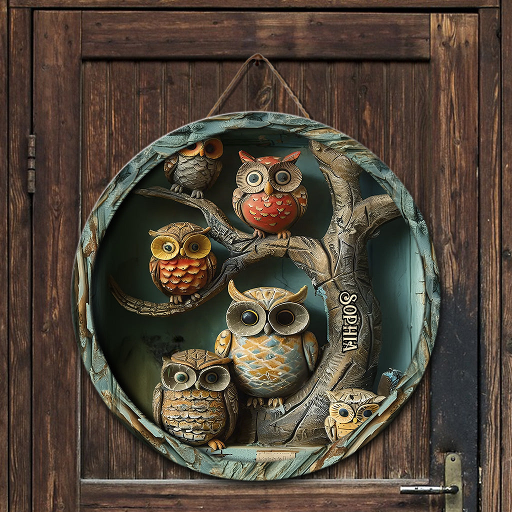 Vintage Owl - Personalized Owl Round Wood Sign