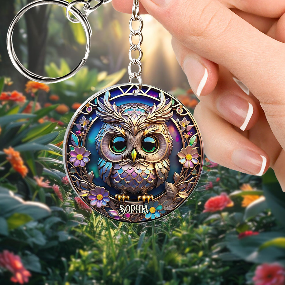 Colorful Owl - Personalized Owl Keychain