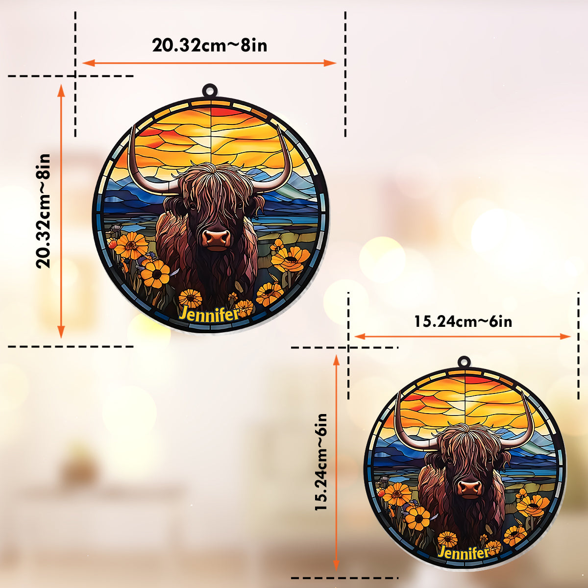 Vache des Highlands - Ornement attrape-soleil personnalisé à suspendre à la fenêtre 