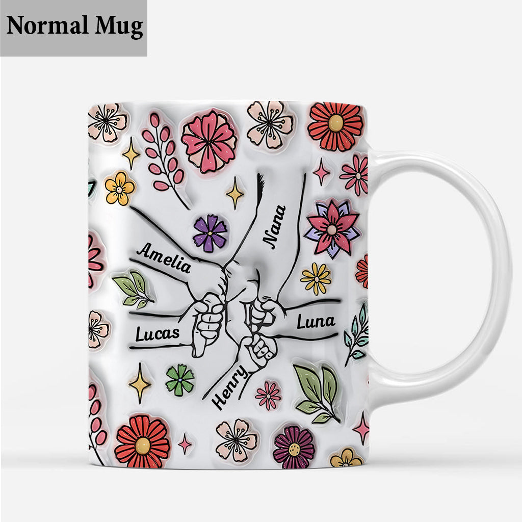 Spring Flower Holding Hands Nana Mom - Personalized Grandma Mug