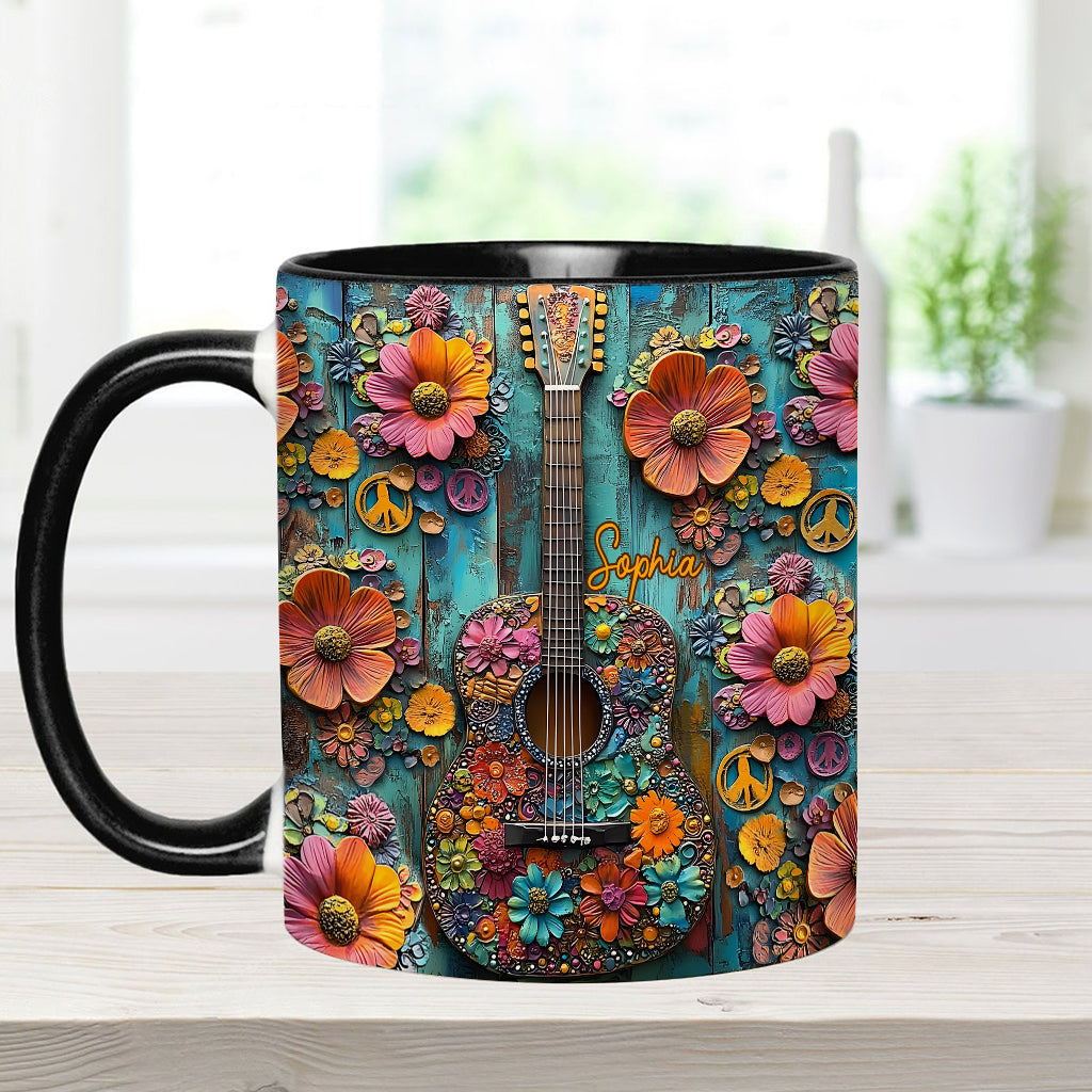 Vintage Hippie Guitar - Personalized Hippie Accent Mug