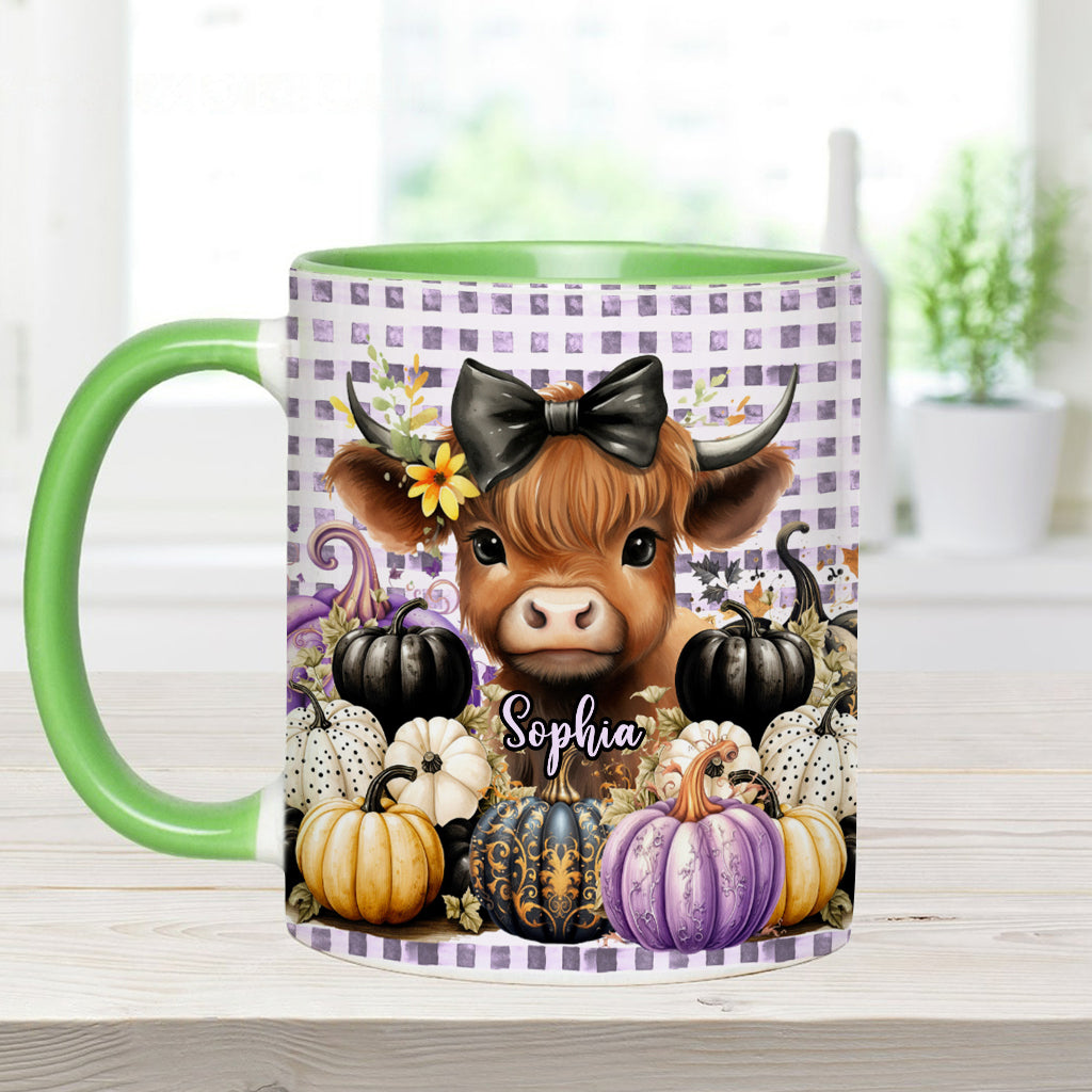 Cute Baby Highland Cow Fall Pumpkins - Personalized Accent Mug