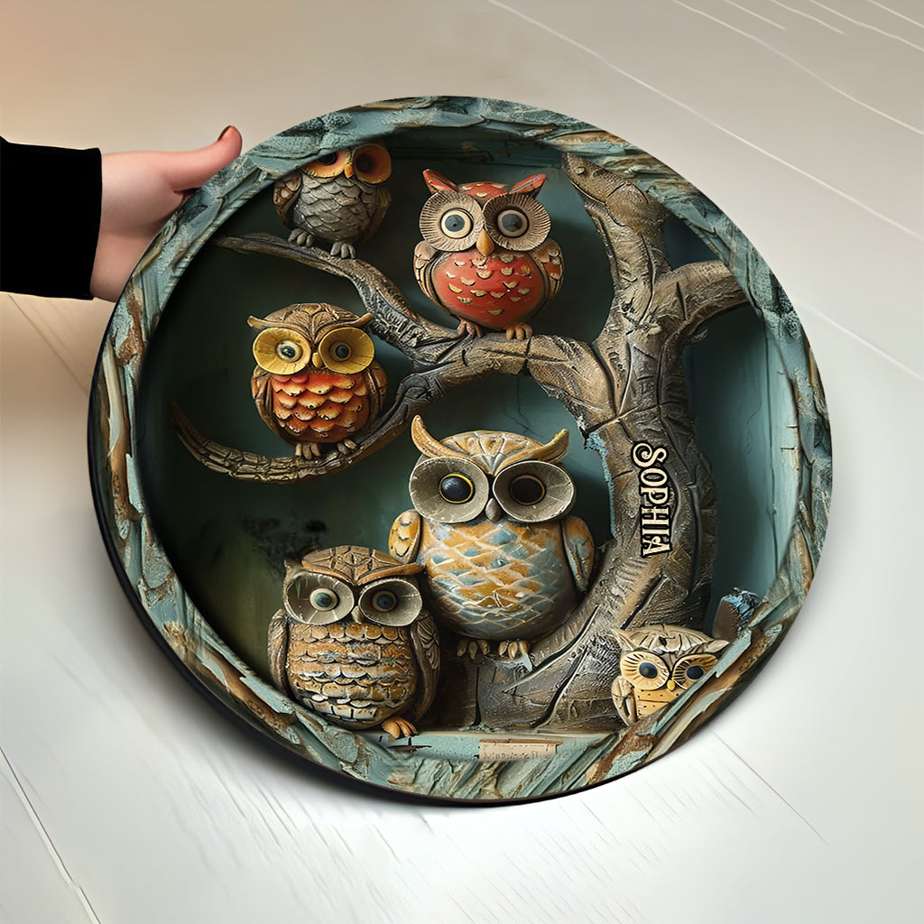 Vintage Owl - Personalized Owl Round Wood Sign