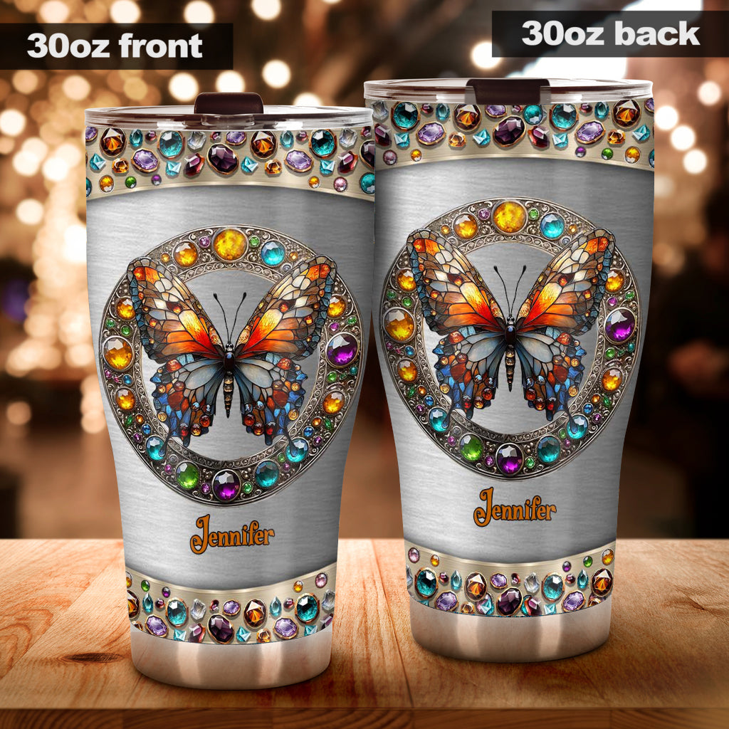 Stained Glass Beauty - Personalized Butterfly Tumbler