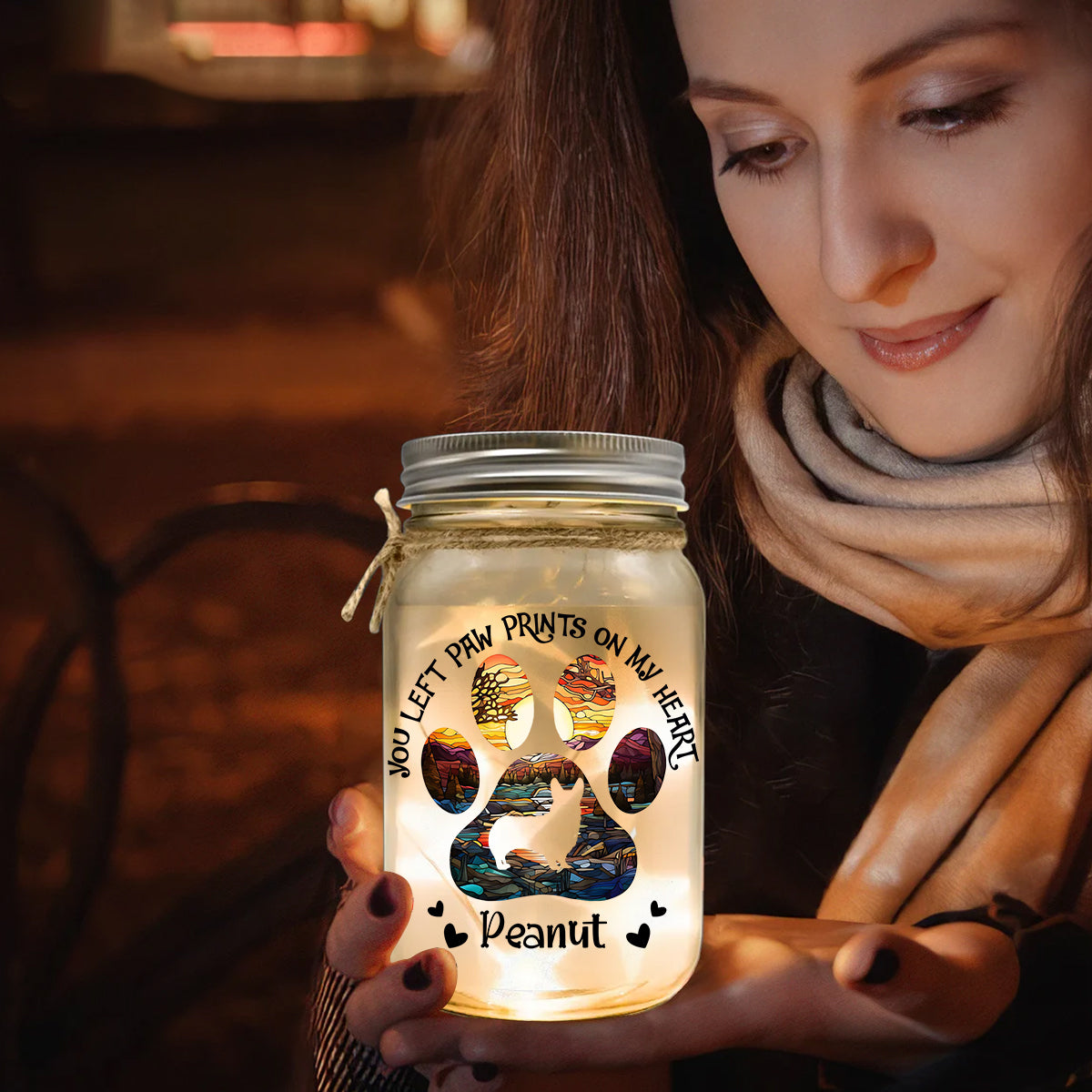 Tu as laissé des empreintes sur mon cœur - Lampe personnalisée pour bocal Mason en forme de chien