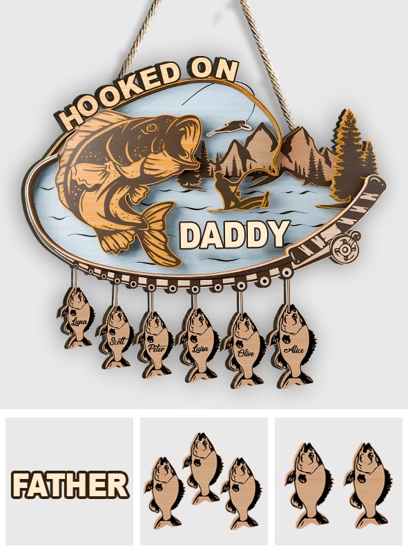 Hooked On Daddy - Personalized Father Pallet Wood Sign