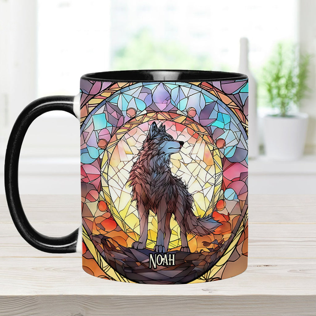 Wilder Geist – Personalisierte Tasse mit Wolfsmotiv