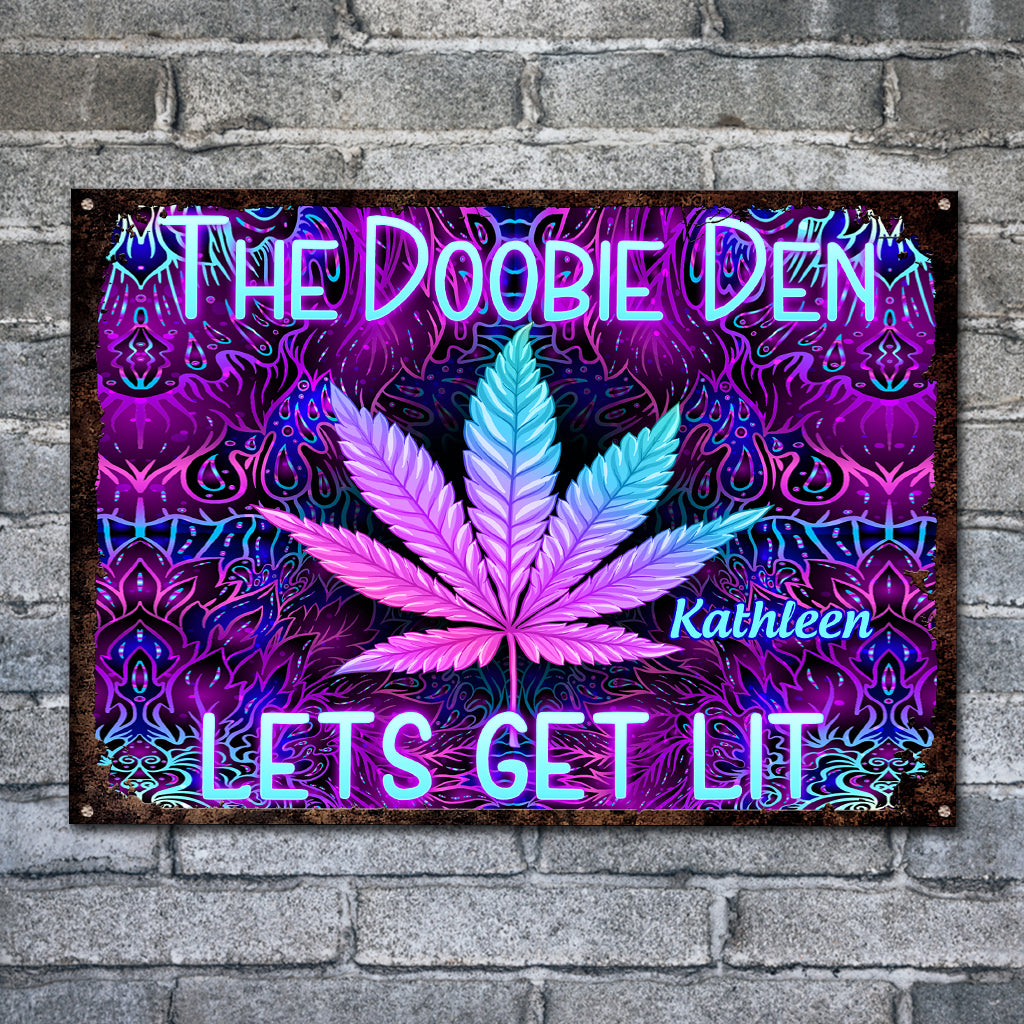 Doobie Den Lets Light Up - Personalized Weed Rectangle Metal Sign