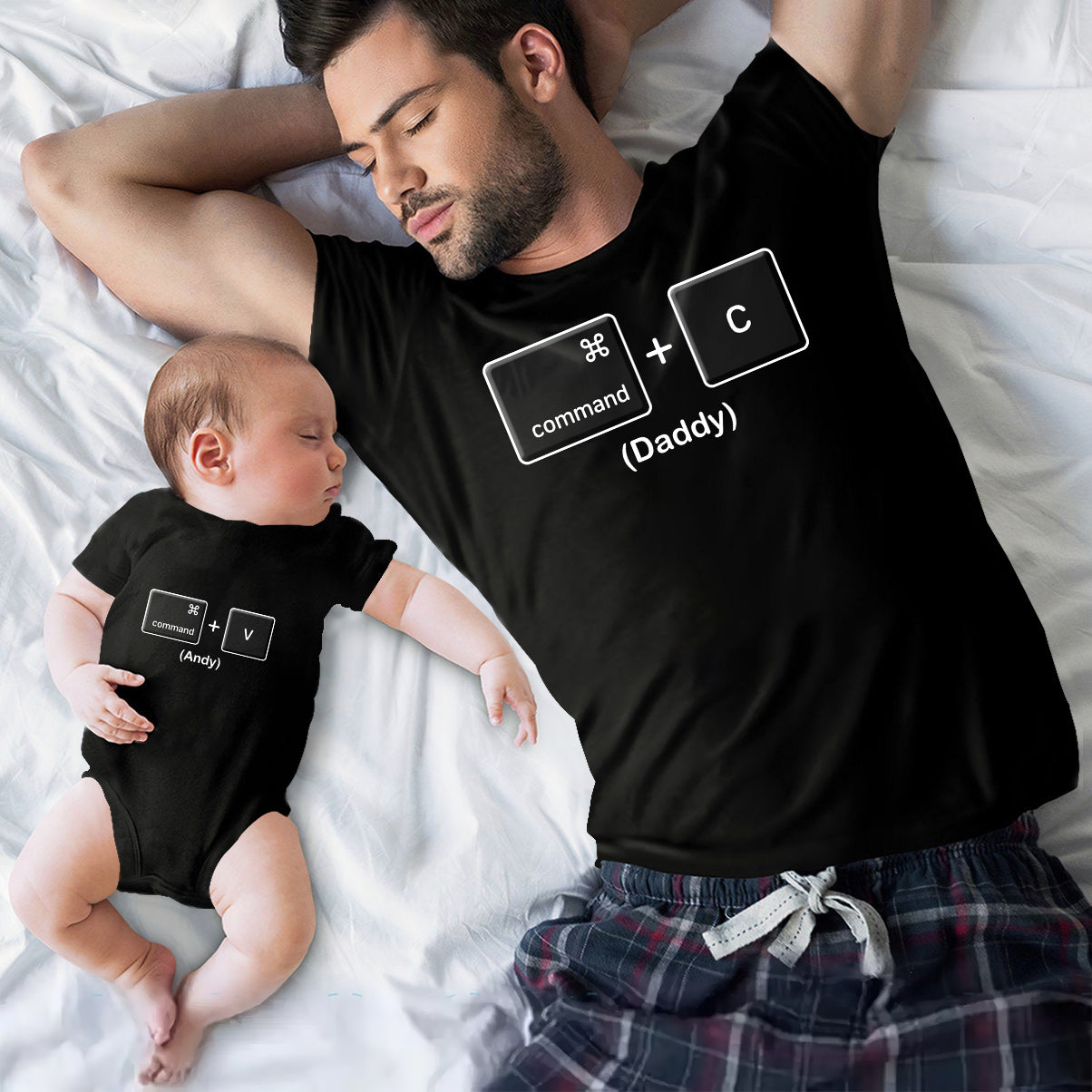 Copy Paste Like Father Like Son Daughter Funny - Personalized Father T-shirt And Baby Onesie