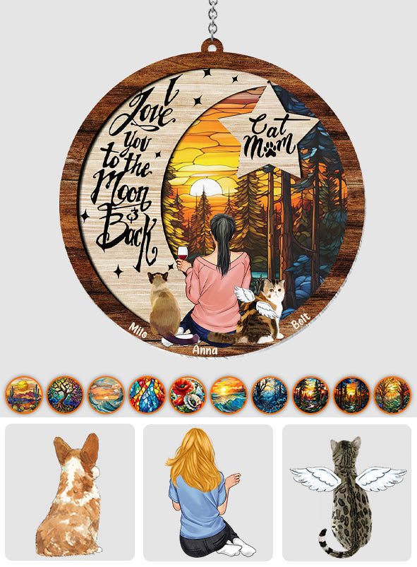 Je t'aime jusqu'à la lune et retour - Cadeau pour les amoureux des chiens et des chats, ou pour ceux qui ont perdu leur animal - Attrape-soleil personnalisé à suspendre à la fenêtre 