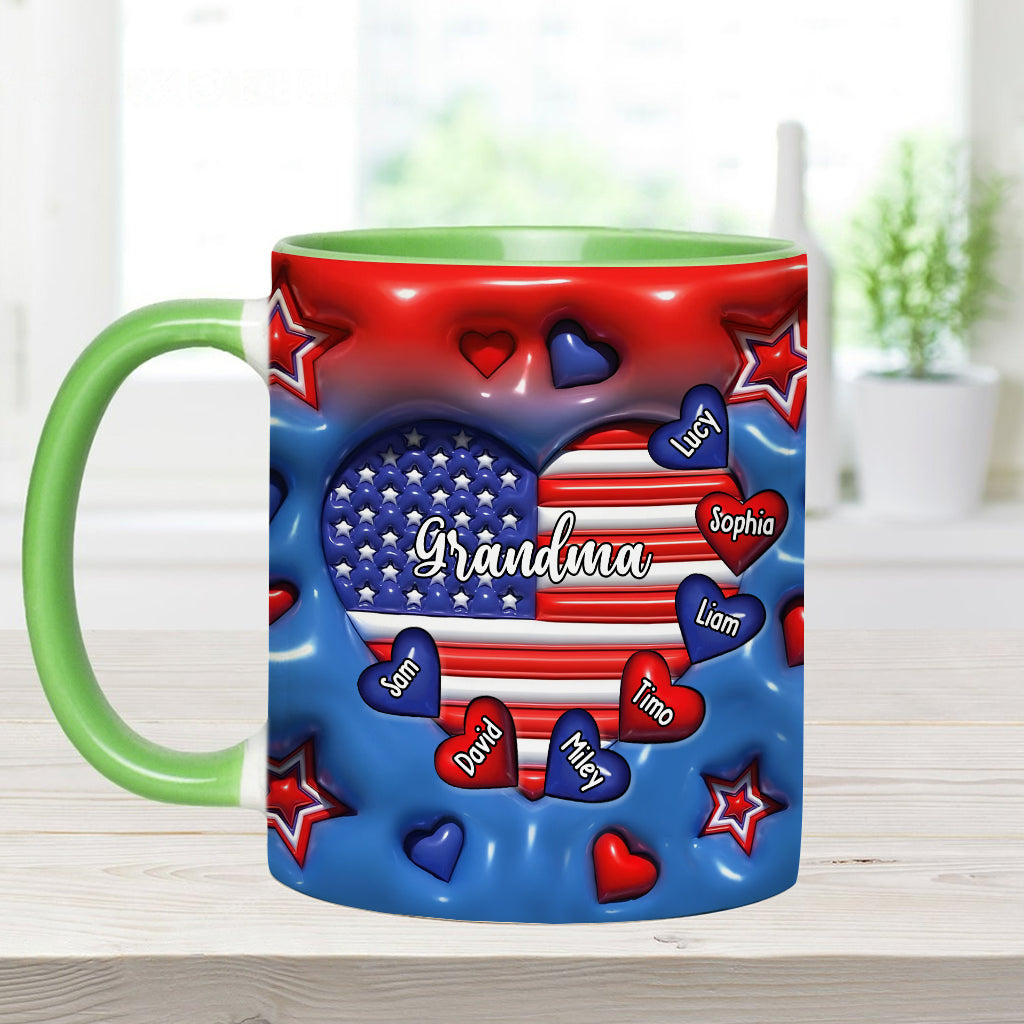 Grandma & Grandkids Puff Heart Flag - Personalized Grandma Accent Mug