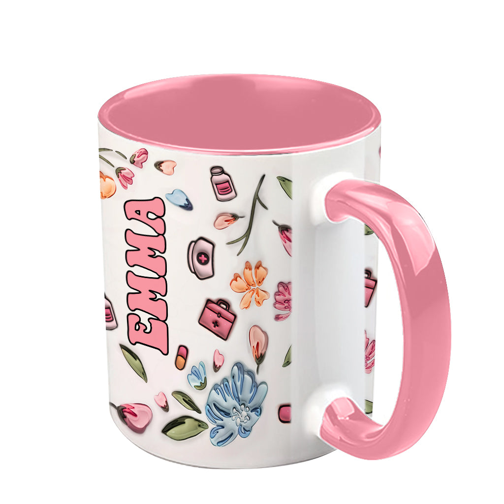 Nurse Life Pink Pastel Floral Inflated - Personalized Nurse Accent Mug