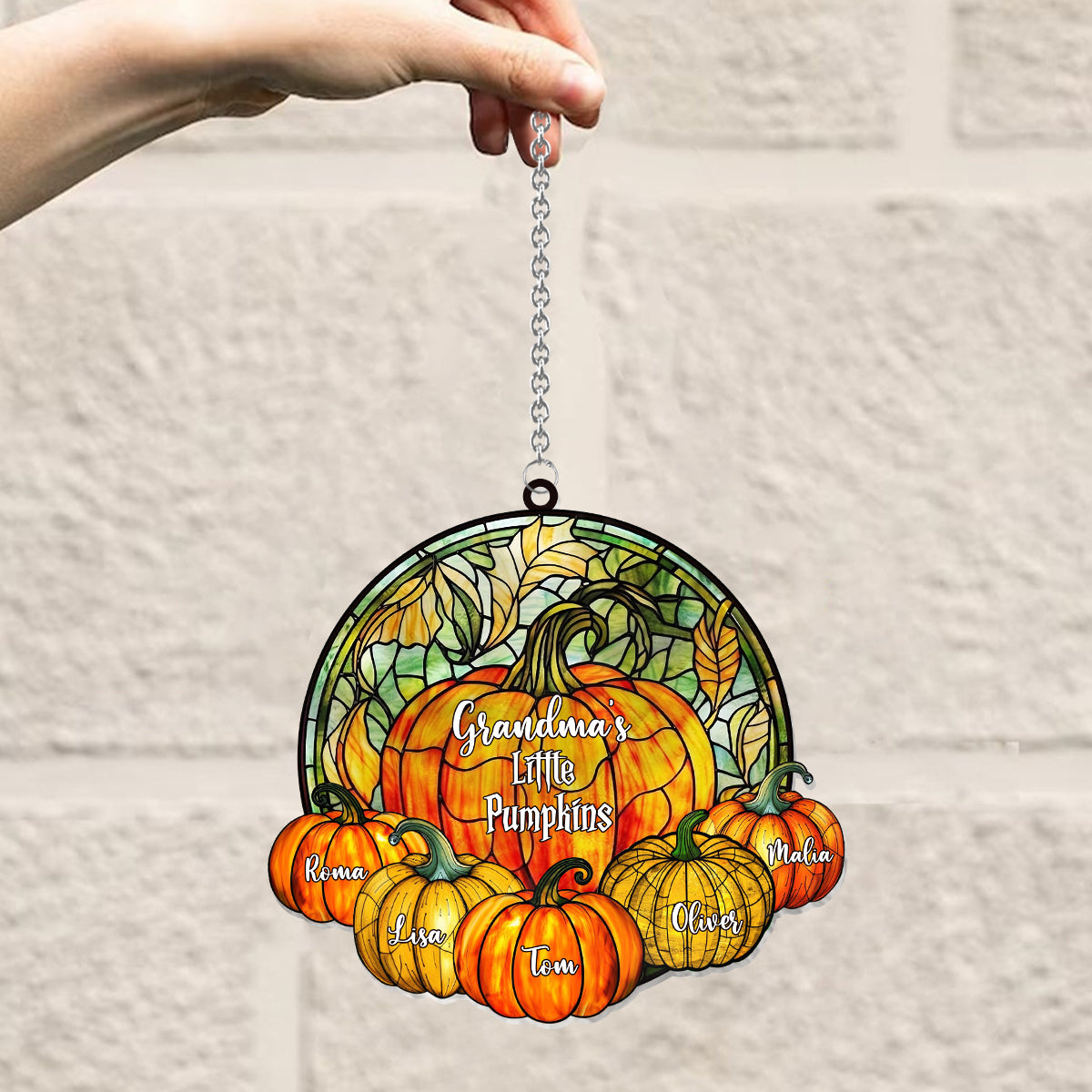 Omas kleine Kürbisse – Beliebiger Titel – Personalisierter Oma-Fensterhänger-Sonnenfänger 