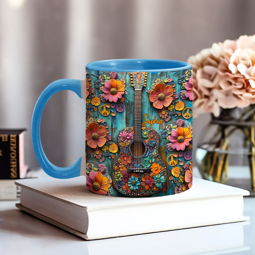 Vintage Hippie Guitar - Personalized Hippie Accent Mug