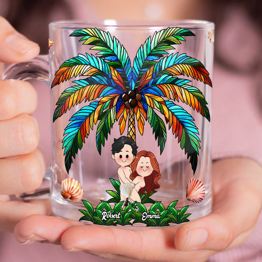 I Fcking Love You Palm Tree Happy Couple - Personalized Couple Glass Mug