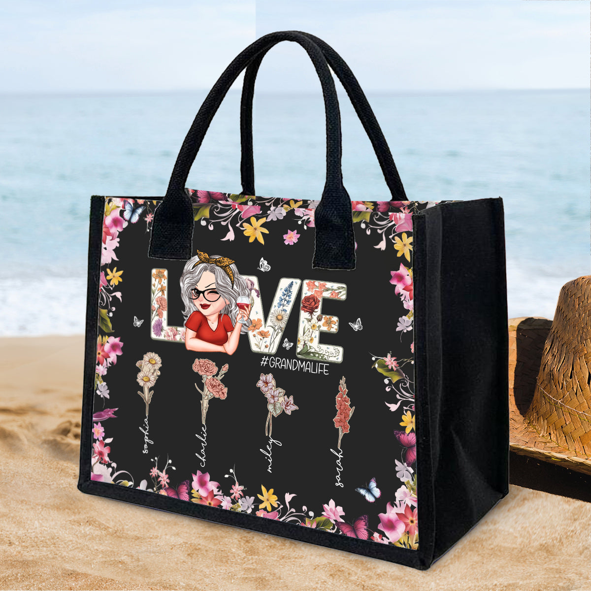 Love Grandma Mom Life - Personalized Grandma Canvas Tote Bag