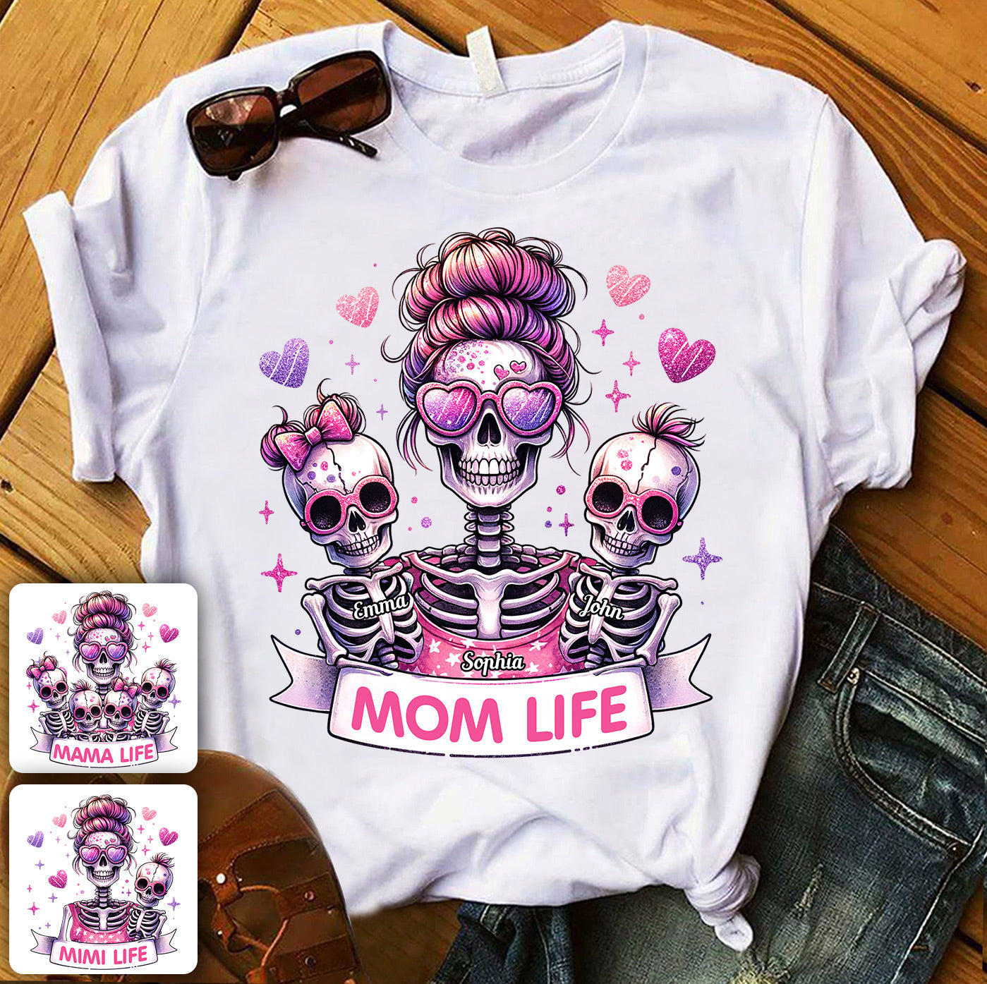 Mama-Leben – Personalisiertes Totenkopf-T-Shirt und Hoodie