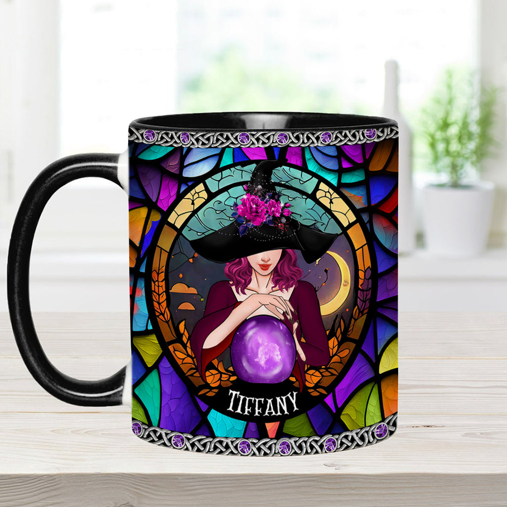 Mystical Witch Purple Stained Glass - Personalized Witch Accent Mug