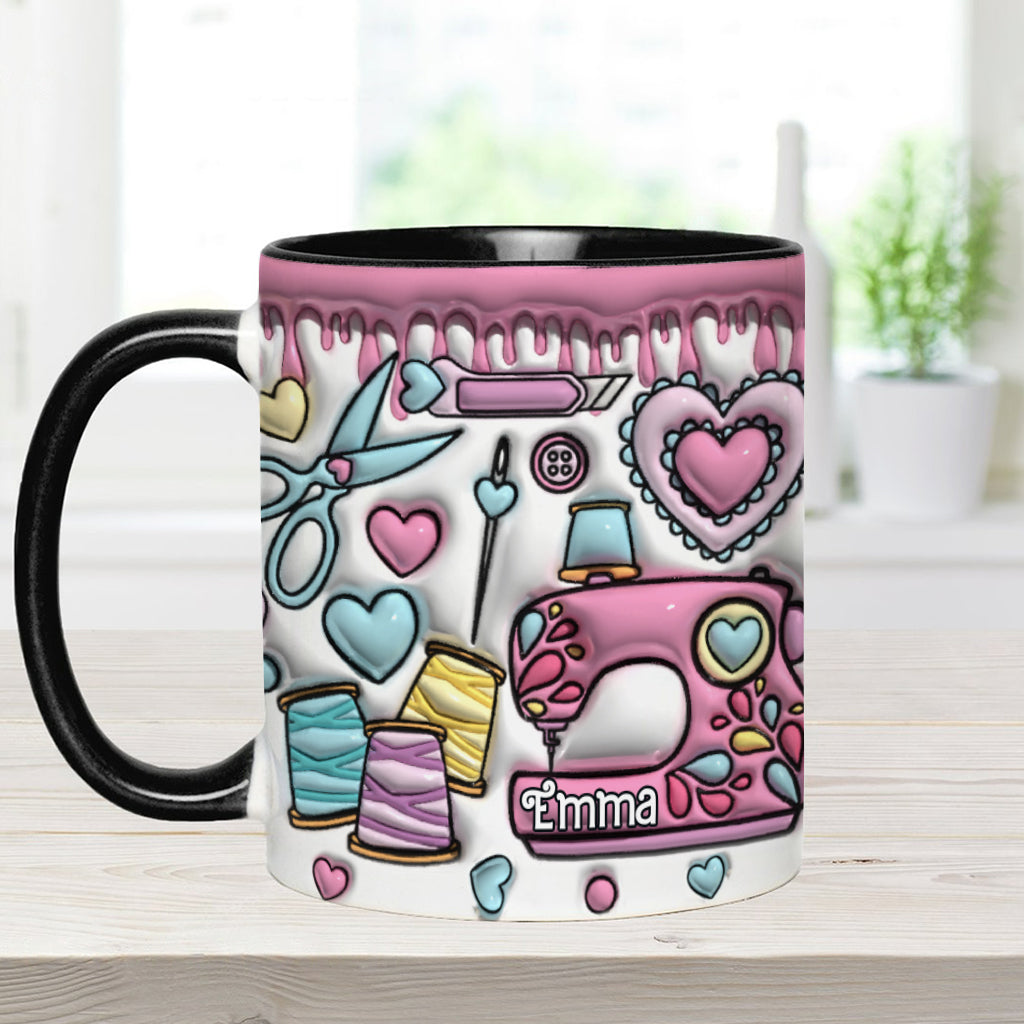 Mug rose personnalisé pour les passionnées de couture - Thème couture