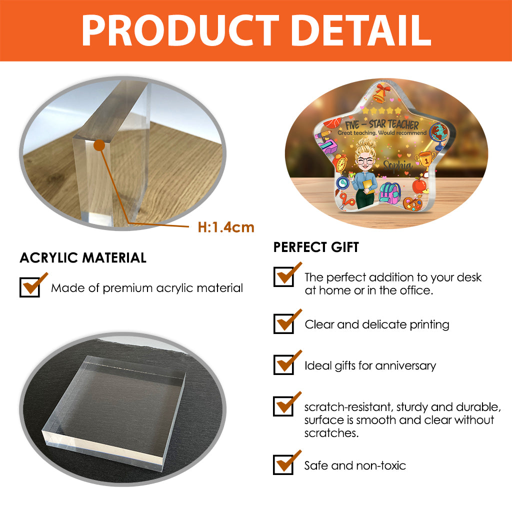 Five-star Teacher - Personalized Teacher Custom Shaped Acrylic Plaque