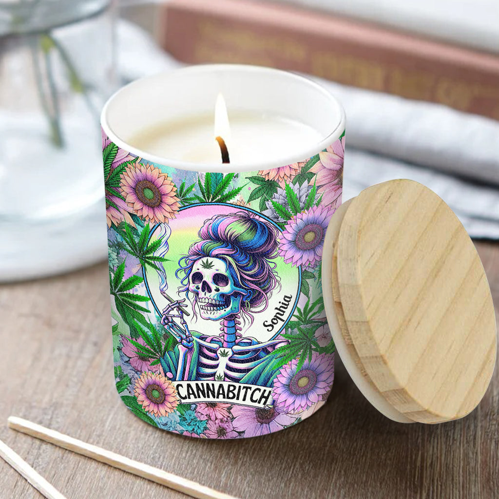 Cannabitch - Personalized Weed Candle With Wooden Lid