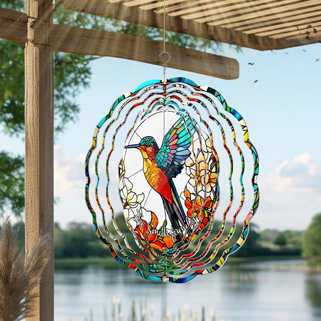 Magnifique colibri entouré de fleurs - Girouette colibri personnalisée