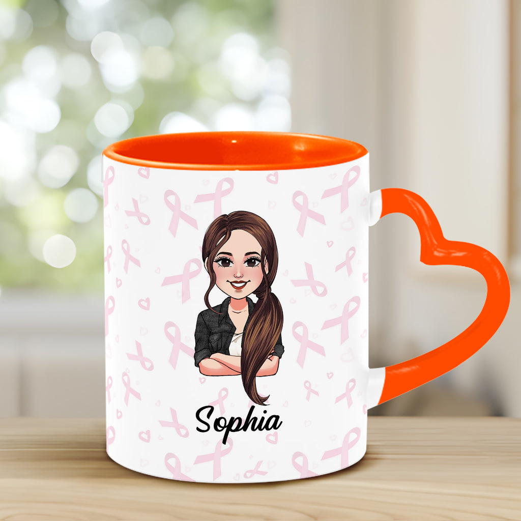 Cher cancer, tu as choisi la mauvaise personne - Mug personnalisé avec anse en forme de cœur pour la sensibilisation au cancer du sein