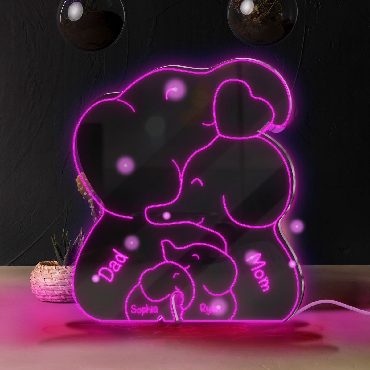 Elephant Family - Personalized Family Mirror Light