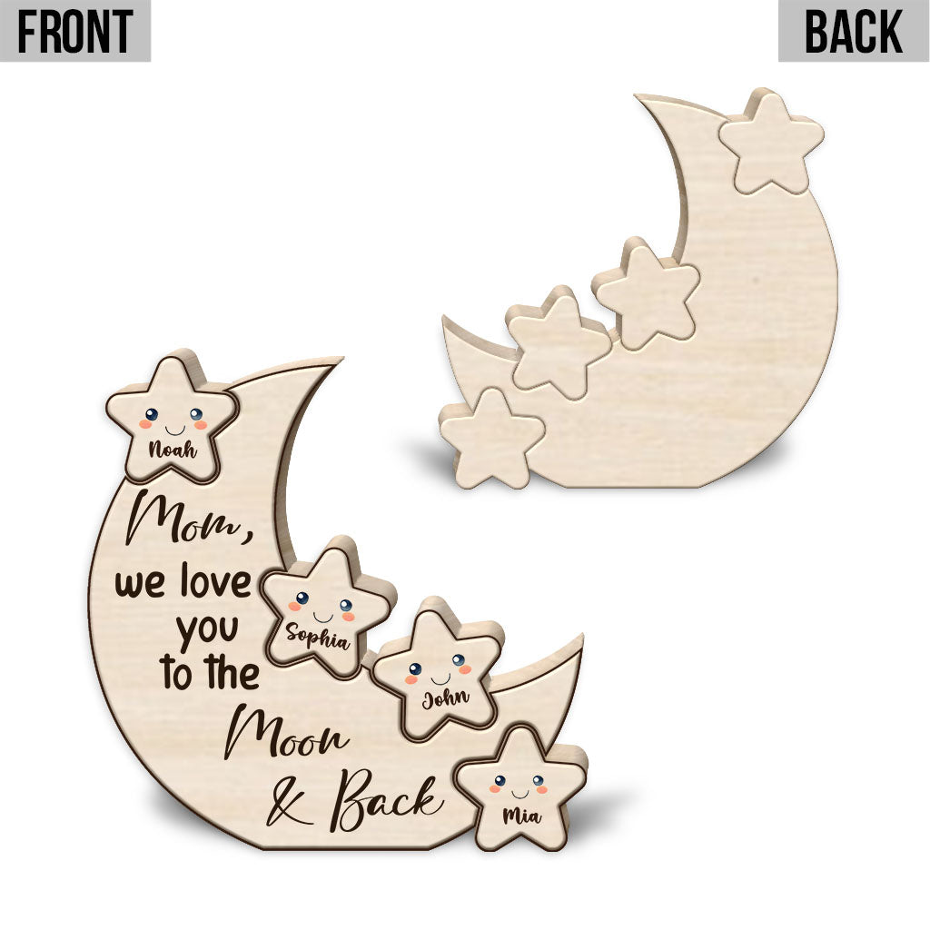 We Love You To The Moon And Back Little Stars - Personalized Mother Shaped Wooden Puzzle