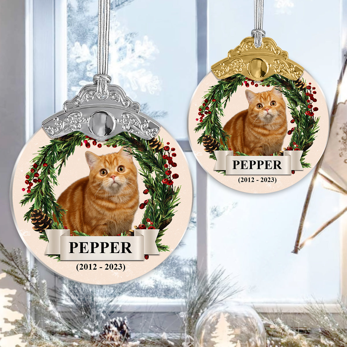Custom Photo Lovely Pet Face - Personalized Cat Vintage Ornament