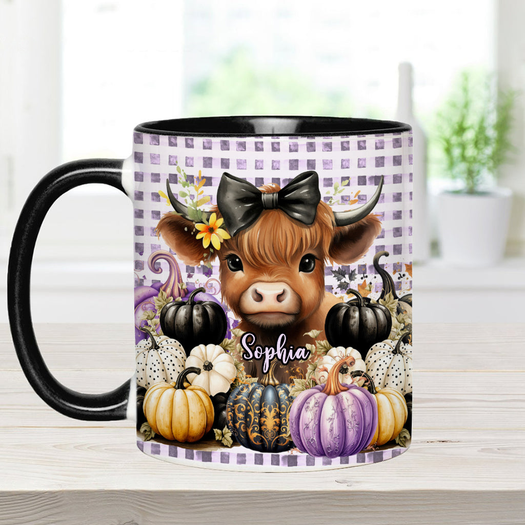 Cute Baby Highland Cow Fall Pumpkins - Personalized Accent Mug