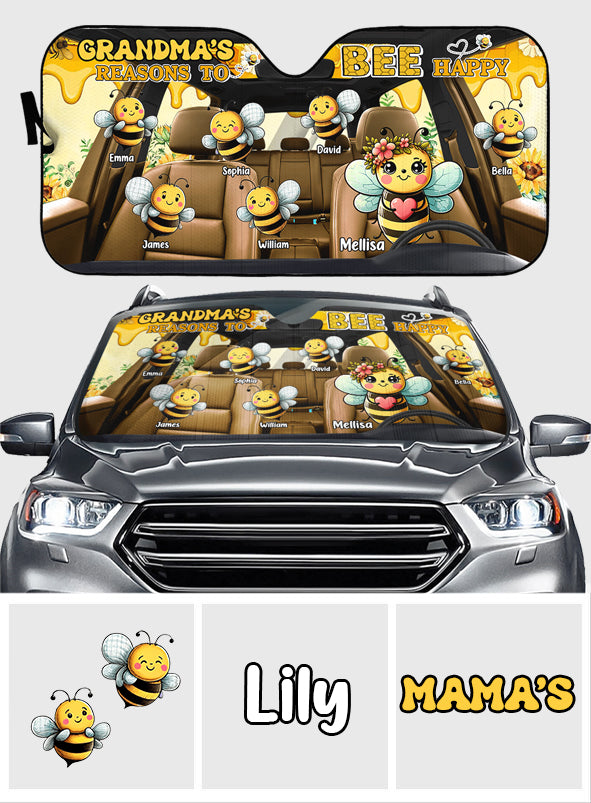 Grandma's Reasons To Bee Happy - Personalized Grandma Car Sunshade