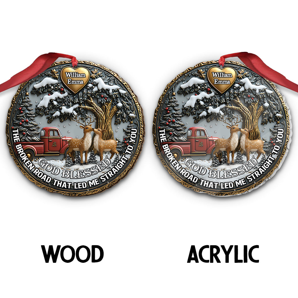 God Blessed The Broken Road - Personalized Couple Ornament