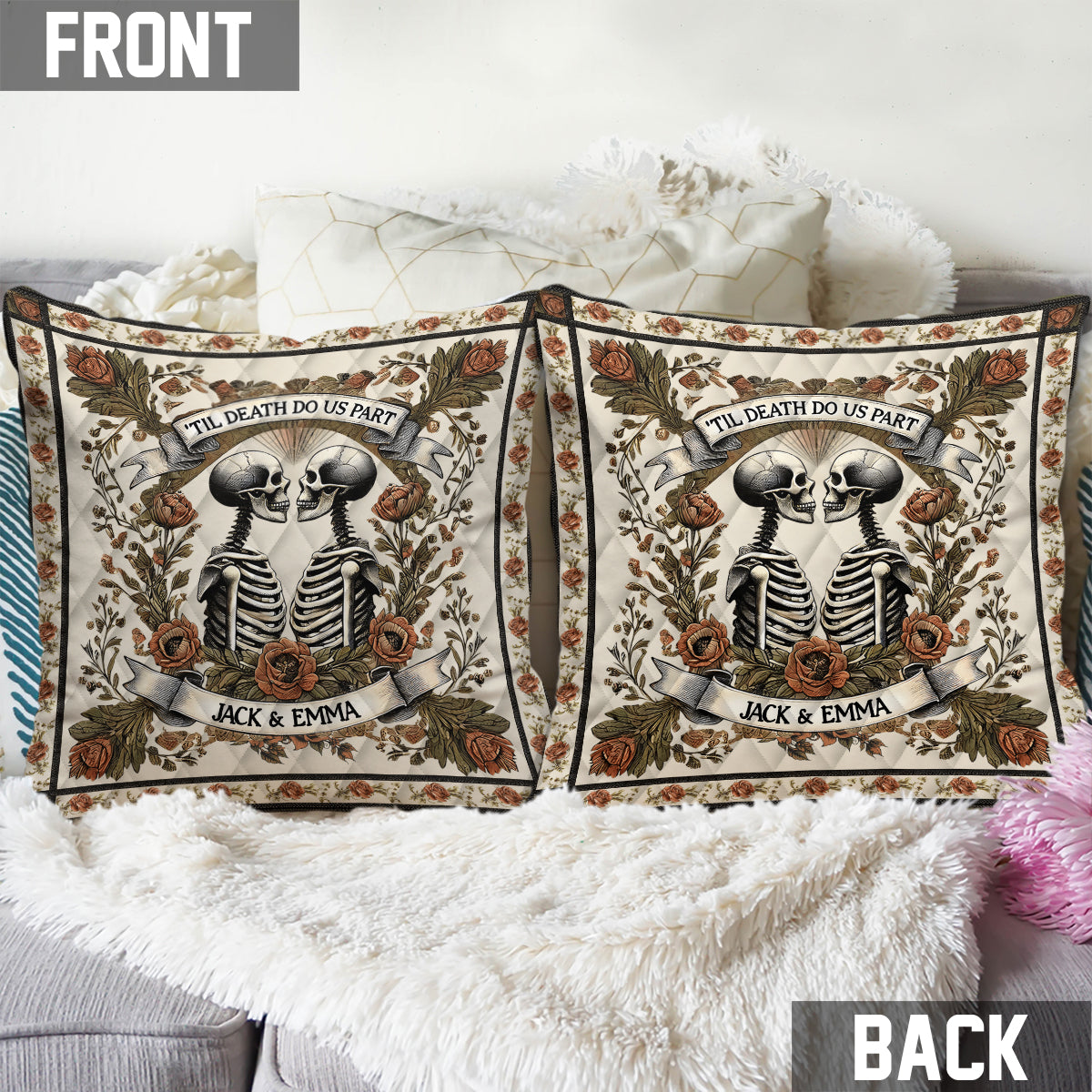 Till Death Do Us Part - Personalized Skull Throw Pillow