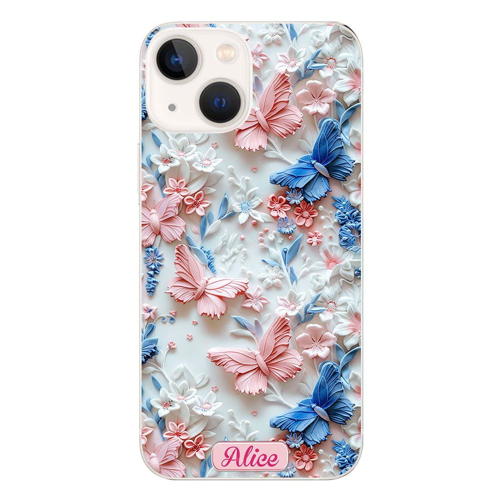 Pink And Blue Butterflies - Personalized Butterfly Clear Phone Case
