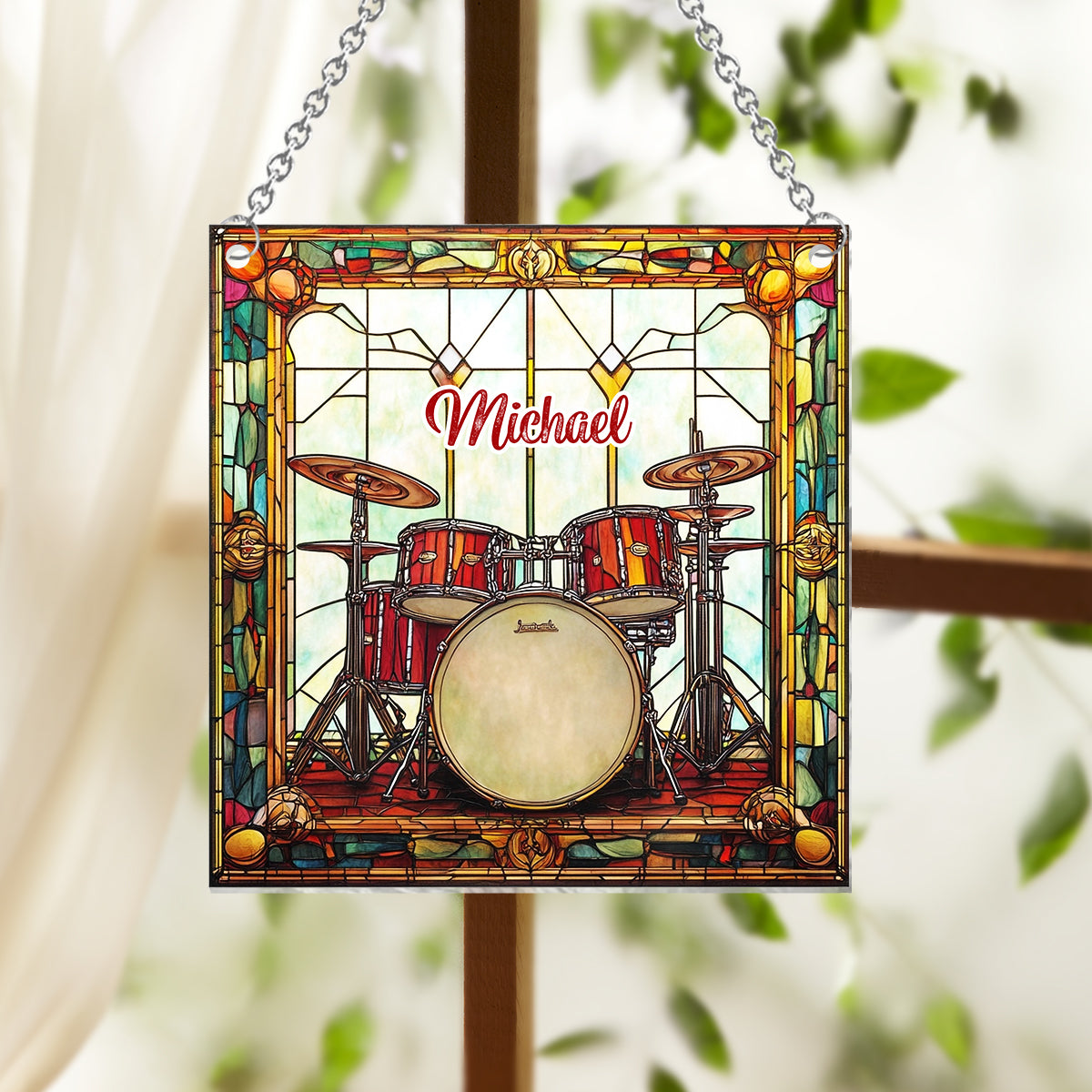 Love Drums - Personalized Drummer Window Hanging Suncatcher Ornament